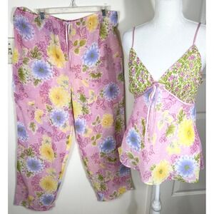 VTG Y2K Willow Blossom Pajama Set Womens M Pink Floral Camisole Pants Sheer NEW